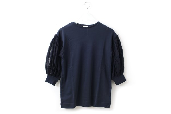 画像1: COTTON FREICE T-SHIRT w/MESH SLEEVES (KNT253A:NV)