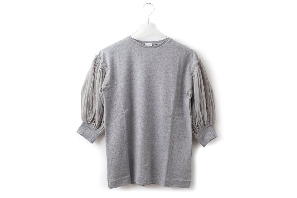 画像1: COTTON FREICE T-SHIRT w/MESH SLEEVES (KNT253A:MGY)
