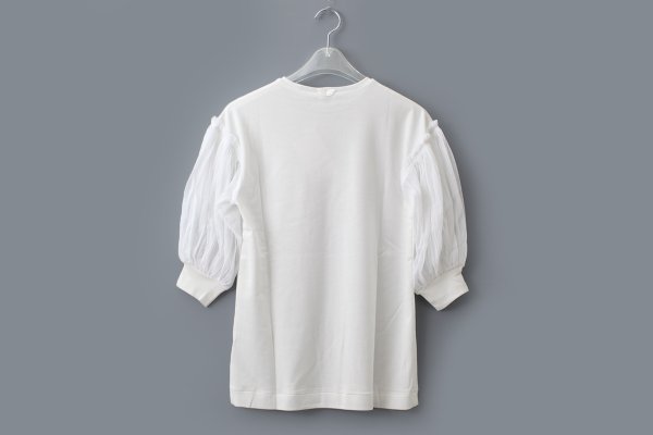 画像2: COTTON FREICE T-SHIRT w/MESH SLEEVES (KNT253A:WH)