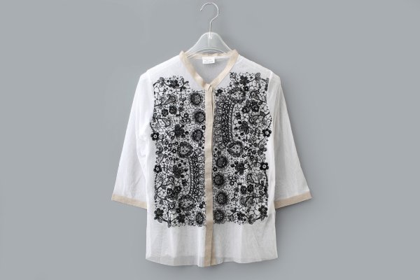 画像1: MESH WHITE CARDIGAN WITH FLOCK (MT105L-F63:WH×BK)
