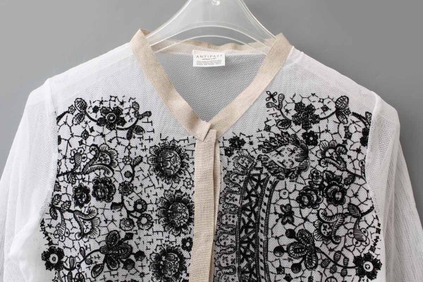 画像4: MESH WHITE CARDIGAN WITH FLOCK (MT105L-F63:WH×BK)