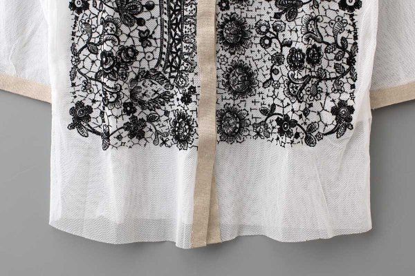 画像7: MESH WHITE CARDIGAN WITH FLOCK (MT105L-F63:WH×BK)