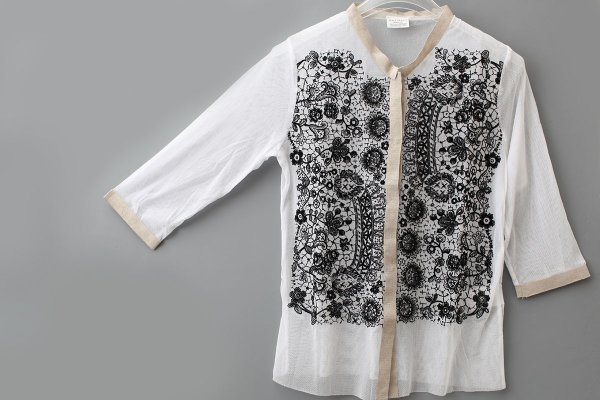 画像3: MESH WHITE CARDIGAN WITH FLOCK (MT105L-F63:WH×BK)