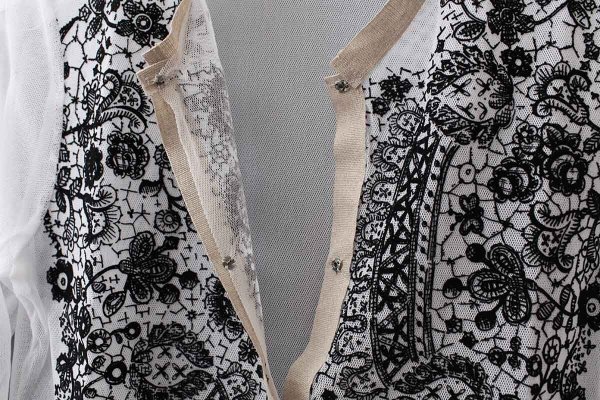 画像6: MESH WHITE CARDIGAN WITH FLOCK (MT105L-F63:WH×BK)