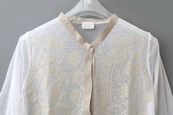 画像4: MESH WHITE CARDIGAN WITH FLOCK (MT105L-F63:WH×IV)