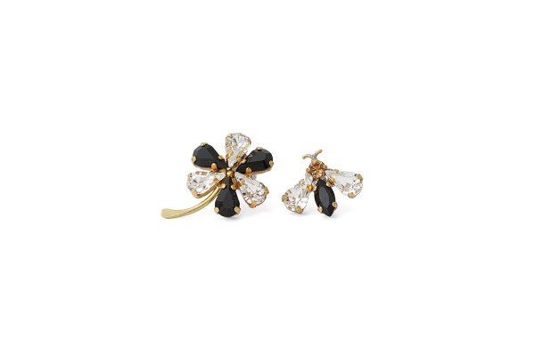 画像1: Clover&Bee Pierced/Earrings（BK×CRY）