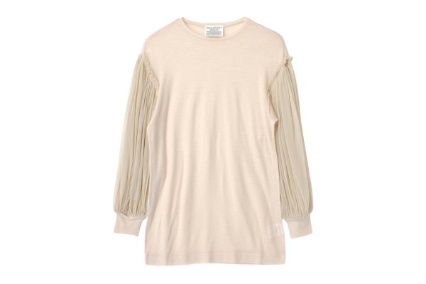 画像1: SALE15%OFF!! Wool Jersey T-Shirts With Mesh Sleeves KNT216E (IV)