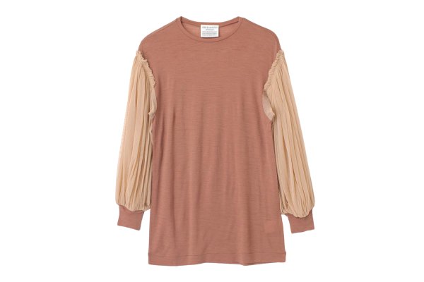 画像1: Wool Jersey T-Shirts With Mesh Sleeves KNT216C