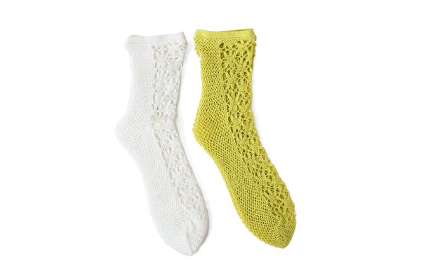 画像1: FLOWER FRONT LACE ソックス (DS-51H:WH,YW)
