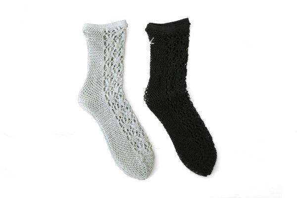画像1: FLOWER FRONT LACE ソックス (DS-51H:GY,BK)