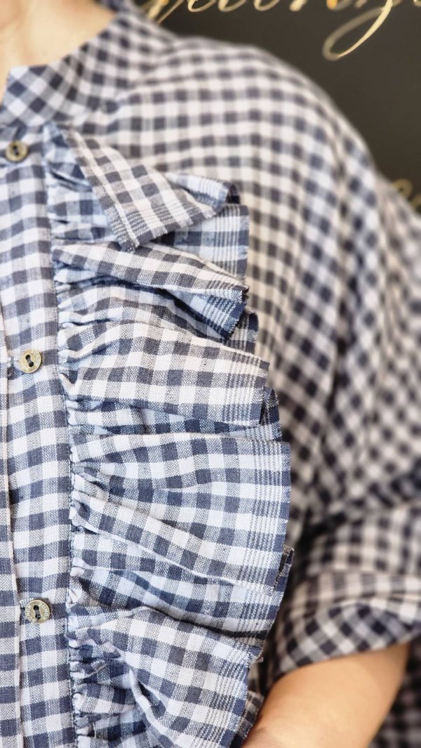 画像23: Khadi Linen Cotton Gingham Check Gingham Frill Overalls  (CH)