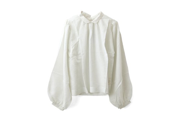 画像1: Khadi Cotton Silk Embroidery collar Tuck Blouse (OF)