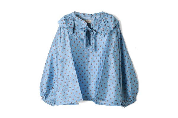画像1: Khadi Silk Polka dots Print Frill Flare Blouse (DBL)