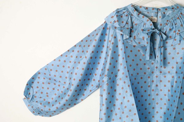 画像6: Khadi Silk Polka dots Print Frill Flare Blouse (DBL)