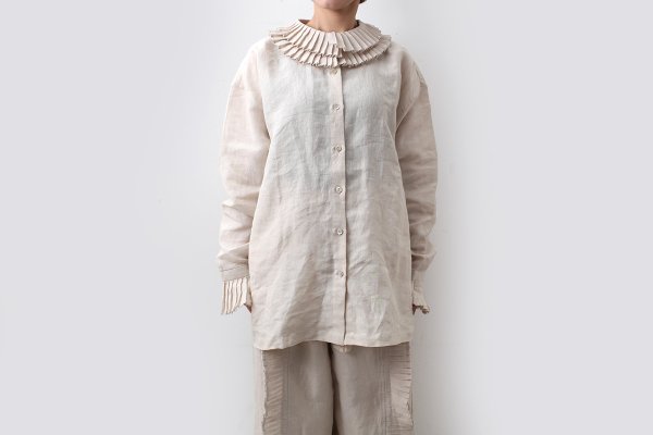 画像10: Khadi Linen Tuck Collar Blouse (CH)