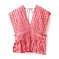 Khadi Linen Cotton Gingham Check Gingham Ribbon Gilet (RD)