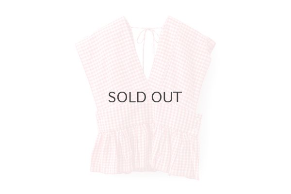 画像1: Khadi Linen Cotton Gingham Check Gingham Ribbon Gilet (RD)