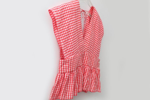 画像5: Khadi Linen Cotton Gingham Check Gingham Ribbon Gilet (RD)