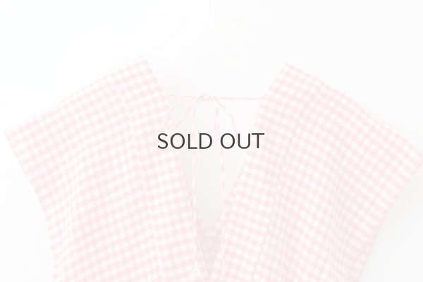 画像11: Khadi Linen Cotton Gingham Check Gingham Ribbon Gilet (RD)