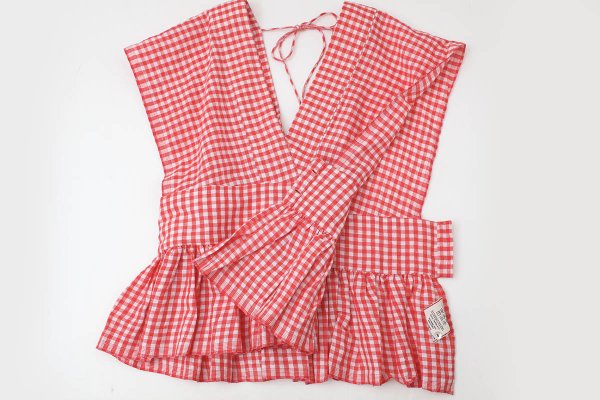 画像10: Khadi Linen Cotton Gingham Check Gingham Ribbon Gilet (RD)