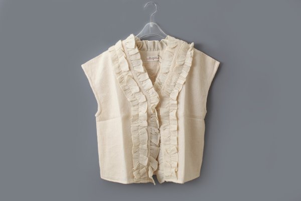 画像1: Khadi Wool Waffle Frill Gilet (EC)