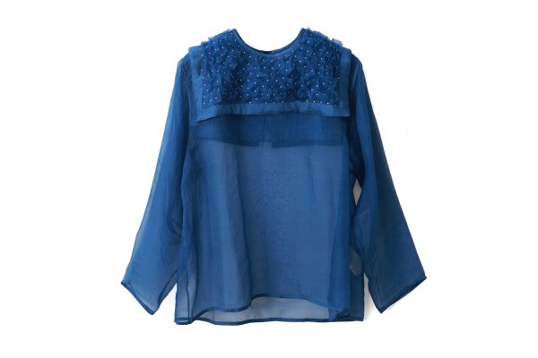 画像1: Khadi Silk Polka dots Print Embroidery Sailor Blouse (MBL)