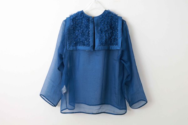 画像2: Khadi Silk Polka dots Print Embroidery Sailor Blouse (MBL)