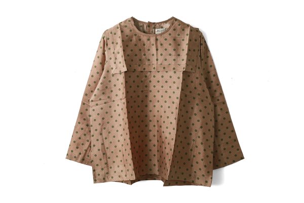 画像1: Khadi Silk Polka dots Print Back Button Sailor Blouse (C.BR)