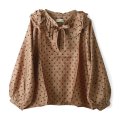 Khadi Silk Polka dots Print Frill Flare Blouse (C.BR)