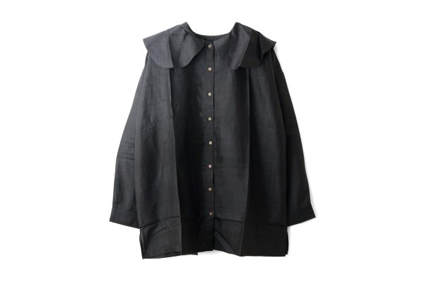 画像1: Khadi Silk Round Collar Over Blouse (BK)