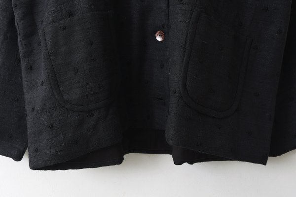 画像7: Khadi Thick Silk & Embroidery Round Collar Blouson (BK)