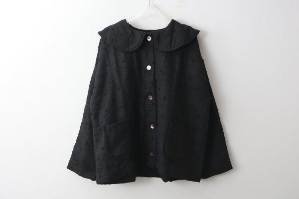 画像3: Khadi Thick Silk & Embroidery Round Collar Blouson (BK)