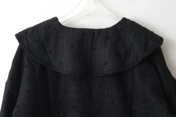 画像12: Khadi Thick Silk & Embroidery Round Collar Blouson (BK)