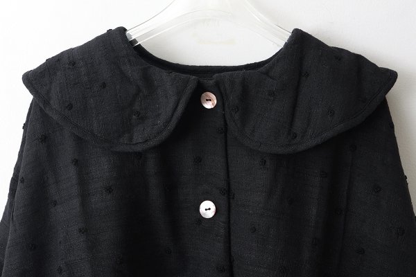 画像4: Khadi Thick Silk & Embroidery Round Collar Blouson (BK)