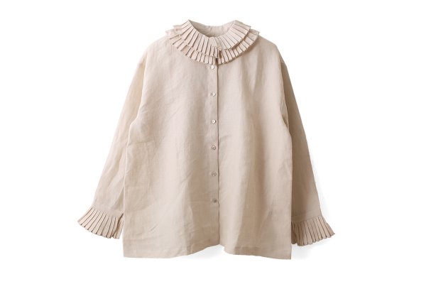 画像1: Khadi Linen Tuck Collar Blouse (EC)