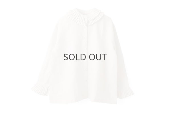 画像1: Khadi Linen Tuck Collar Blouse (EC)