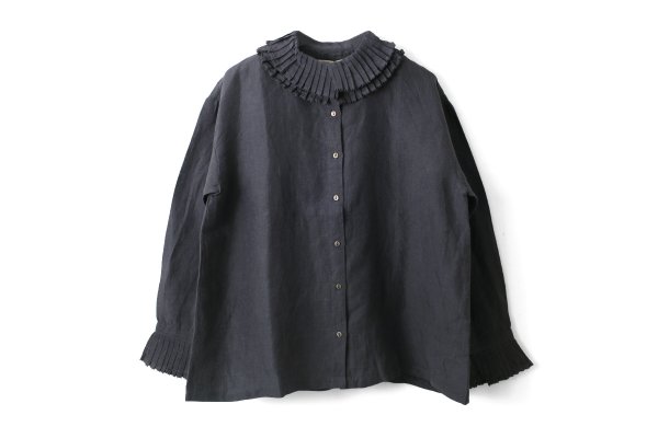 画像1: Khadi Linen Tuck Collar Blouse (CH)