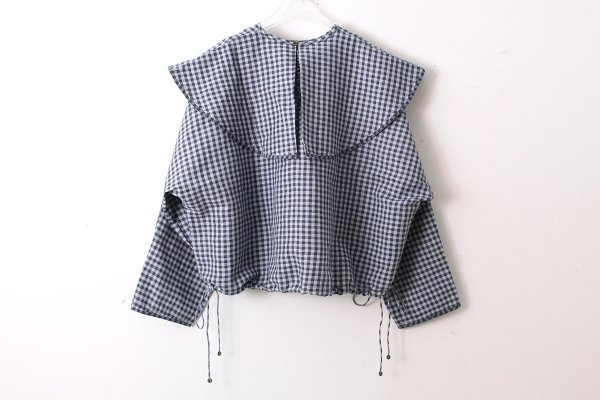 画像2: Khadi Linen Cotton Big Collar Wide Blouse (CH)