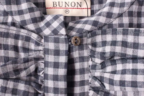 画像4: Khadi Linen Cotton Gingham Check Gingham Frill Overalls  (CH)