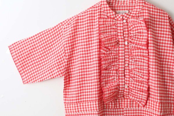 画像6: Khadi Linen Cotton Gingham Check Gingham Frill Overalls  (RD)