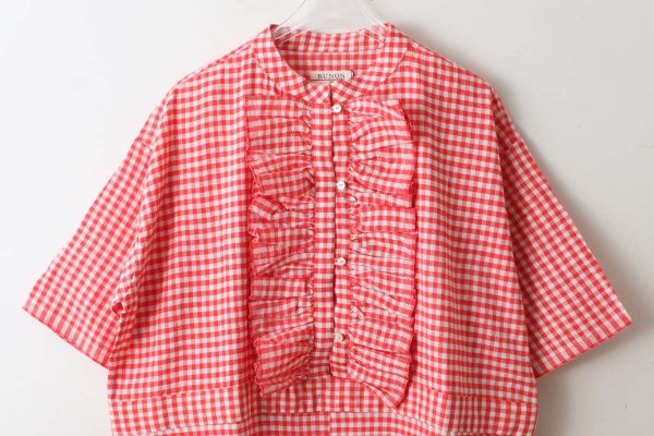画像3: Khadi Linen Cotton Gingham Check Gingham Frill Overalls  (RD)