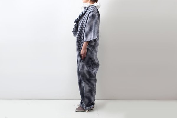 画像14: Khadi Linen Cotton Gingham Check Gingham Frill Overalls  (RD)