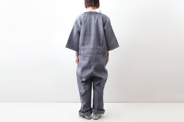 画像15: Khadi Linen Cotton Gingham Check Gingham Frill Overalls  (RD)