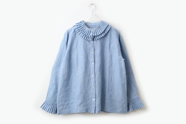 画像1: Khadi Linen Tuck Collar Blouse (LBL)
