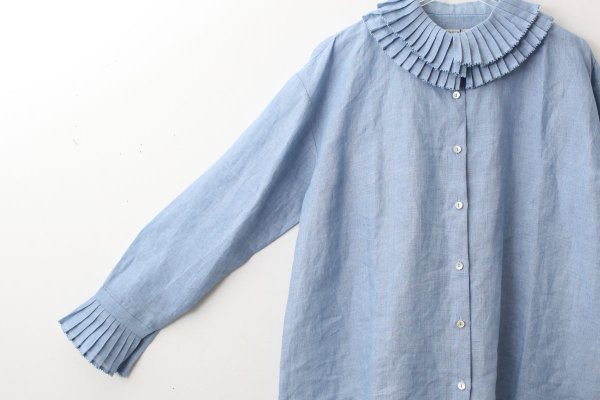 画像5: Khadi Linen Tuck Collar Blouse (LBL)