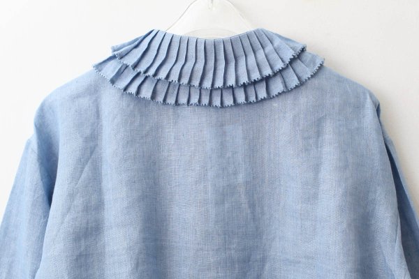 画像8: Khadi Linen Tuck Collar Blouse (LBL)
