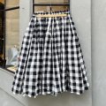 綿リネンギンガムチェック製品洗ギャザースカート