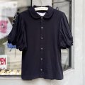 綿天竺バルーンスリーブカットソー (BK)