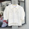 綿透かし柄MIX編みレースプルオーバー (WH)