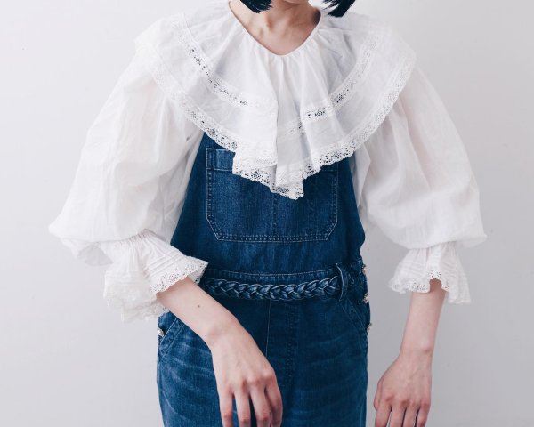 画像20: 80ボイル レースピンタックラッフルケープ衿ブラウス (WH)